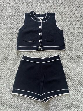 Oak and Fort black knit high waist shorts crop top set XS
